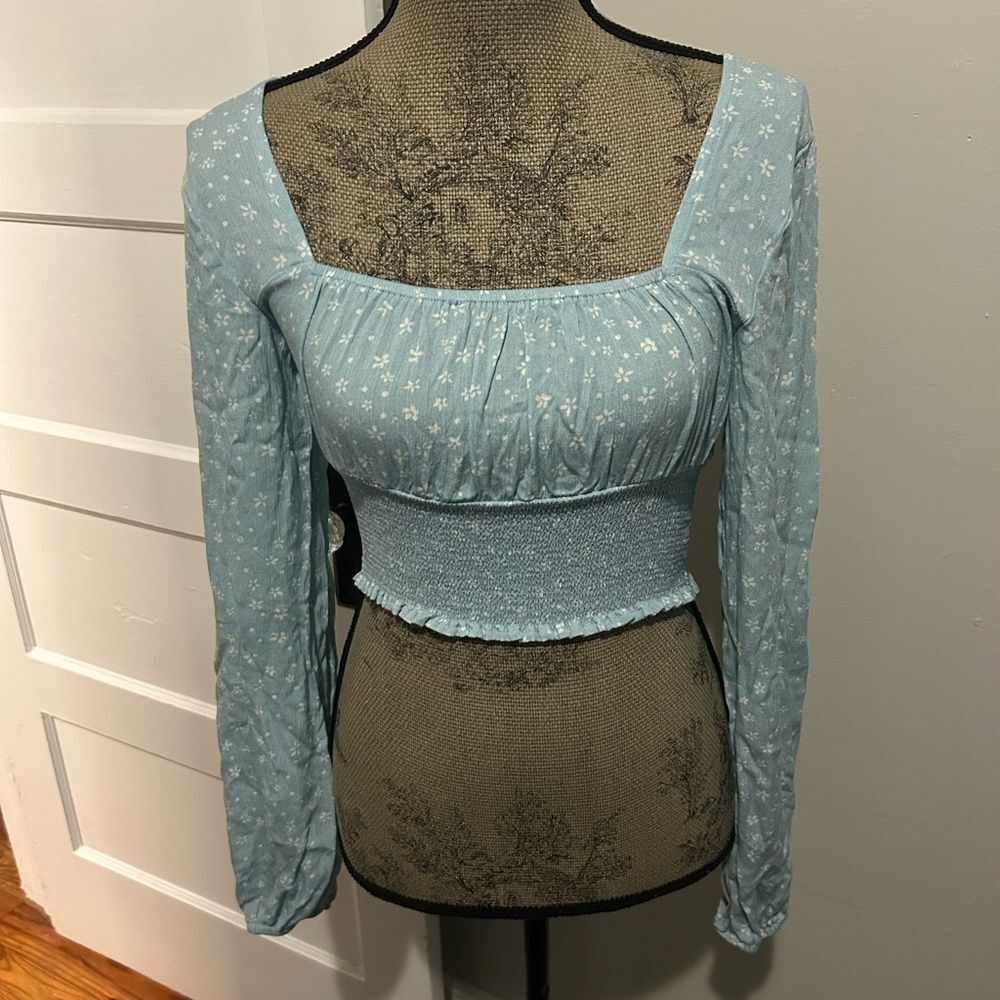 NWT PacSun Light Blue Floral Smocked Square Next Top